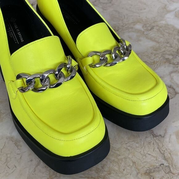 Call It Spring Noella Chain Platform Neon Green Vegan Leather Chunky Loafers - Picture 8 of 13
